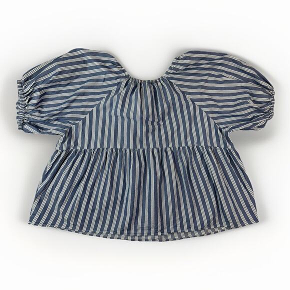 Old Navy Puff Sleeve Milkmaid Baby Doll Top 2X Plus Blue White Nautical Stripe - Picture 14 of 15